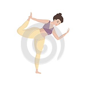 Vector illustration with happy asian an oversized woman in the yoga position. Sports and health body positive concept. I love my