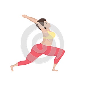 Vector illustration with happy asian of oversized woman in yoga position -stretching. Sport and body health positive concept Love