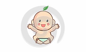 Vector illustration of happy baby with plant hair
