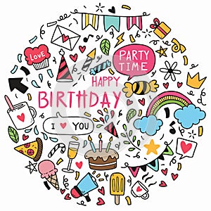 003-hand drawn background doodle Happy birthday Ornaments ementevent pattern party Vector illustration