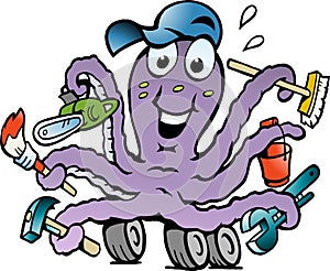 Vector illustration of an Happy Busy Octopus photo