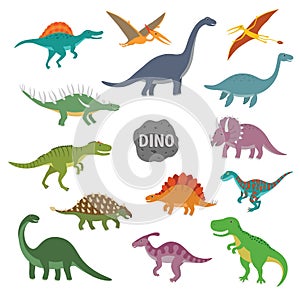 Vector illustration of happy Cartoon Dinosaur Character Set