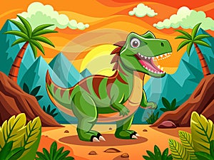 illustration of happy cartoon dinosaur in the jungle