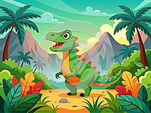 illustration of happy cartoon dinosaur in the jungle