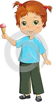 Vector illustration happy cute little girl with ice cream cone