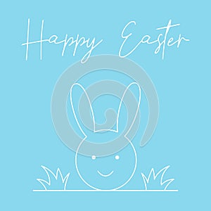 Vector illustration of Happy Easter holiday with rabbit, grass and lettering