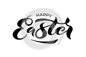 Vector illustration of Happy Easter text for greeting card, invitation, poster. Hand drawn lettering for Pascha holiday.