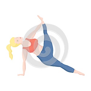 Vector illustration with happy european of oversized woman in yoga position. Sport and body health positive concept. Love body.
