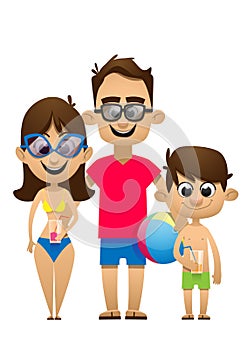 A vector illustration of a happy family going to the beach for