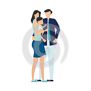 Vector illustration of a happy family, mother father daughter son holding hands and hugging, complete prosperous family vector
