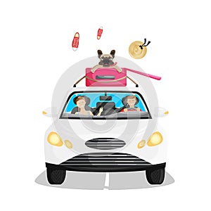 Vector illustration of happy family in road trip