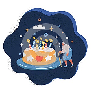 Vector illustration of Happy Granny with Birthday Cake.