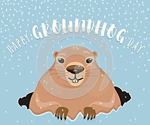 Vector illustration of happy groundhog day design with cute rodent