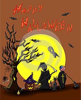 Vector illustration of a happy Halloween. Can be used for the background of notebooks, albums, a web page, fills