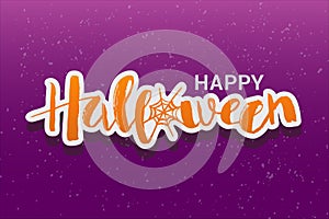 Vector illustration of Happy Halloween phrase with web. Lettering for card, invitation, poster, banner.