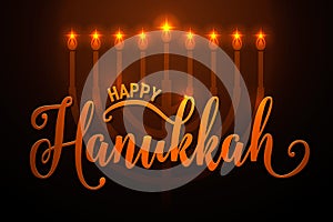 Vector illustration of happy Hanukkah gold greeting card