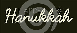 Vector illustration of Happy Hanukkah. Lettering text sign isolated on white background. Judaism symbol. Hanukkah logo