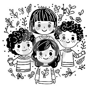 Vector illustration of happy kids. Happy children day. Hand drawn illustration