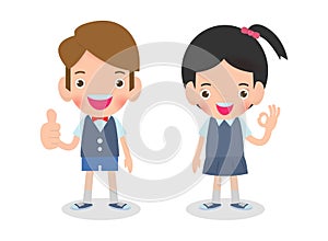 Vector illustration of Happy kids shows thumbs up and shows hand okay sign Isolated on white background.