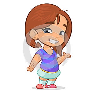 Vector illustration of a happy little girl presenting with her hand