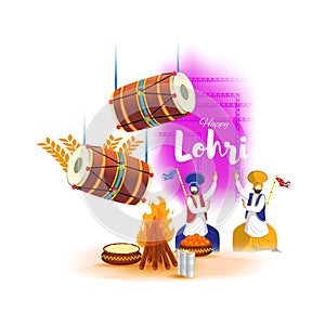 Vector illustration of Happy Lohri celebration concept banner.