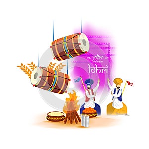 Vector illustration of Happy Lohri celebration concept banner.