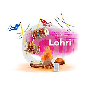 Vector illustration of Happy Lohri celebration concept banner.