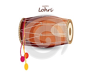 Vector Illustration for Happy Lohri. Indian traditional drum or dholak or dhol photo