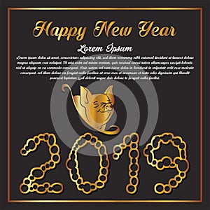 Vector illustration of happy new year 2019 gold and black collors place for text photo