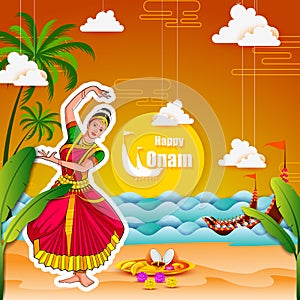 Vector illustration of Happy Onam Festival background of Kerala