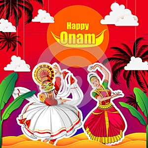 Vector illustration of Happy Onam Festival background of Kerala