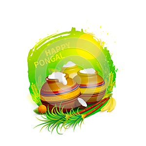 Vector illustration of Happy Pongal greeting background. South Indian Harvesting Festival, Happy Pongal celebration. Concept