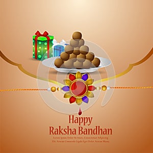 Vector illustration of happy raksha bandhan indian festival celebration with crystal rakhi and gifts