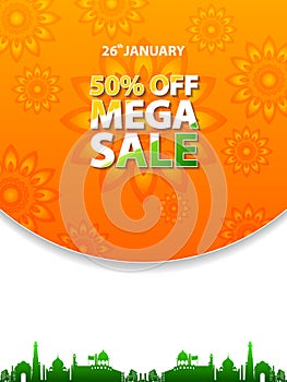 vector illustration of Happy Republic Day of India tricolor Sale and Promotion background for 26 January advertisement
