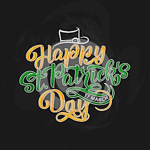 Vector illustration of Happy Saint Patrick s Day logotype. Hand sketched Irish celebration design. Beer festival lettering