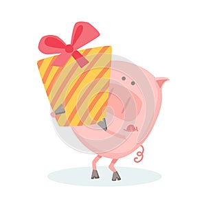 Vector illustration of a happy smiling pig in the new year night