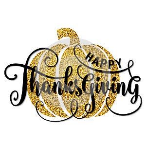 Vector illustration of Happy Thanksgiving Day, give thanks gold design