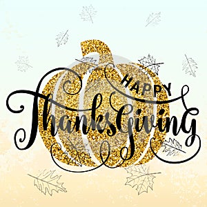 Vector illustration of Happy Thanksgiving Day, luxury gold design