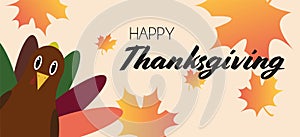 Vector illustration of happy Thanksgiving turkey with custom designed lettering theme