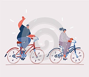 Vector illustration of Happy young couple are riding on bike