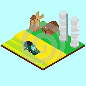 Vector illustration. Harvesting wheat.