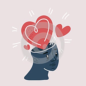 Vector illustration of head with heart inside. Love, creativity, intelligence and emotion concept.