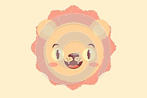 Vector illustration of head of a lion for children. Vector icon of kawaii lion for kids party. Baby lion emoji