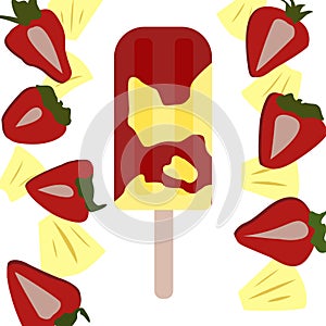 Vector illustration of a healthy strawberry ice cream or popsicle