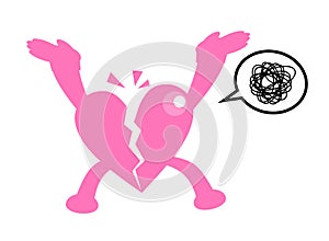 Vector illustration heart break love character flat design cartoon style