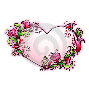 Vector illustration with heart and cartoon flowers