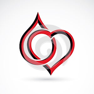 Vector illustration of heart shape and drops of blood. Cardiovascular system diseases remedy conceptual symbol for use in