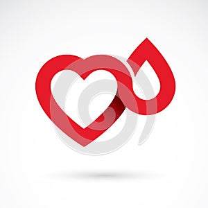 Vector illustration of heart shape and drops of blood. Cardiovascular system diseases remedy conceptual symbol for use in