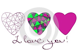 Vector illustration with hearts. The best card for Valentines`s Day.