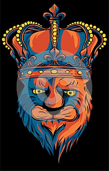 vector illustration of Heraldic Lion Head with corwn on black background